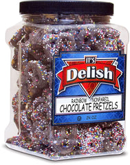 Rainbow Nonpareils Chocolate Pretzels 1.5 Lbs Jumbo jar