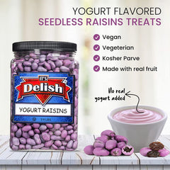 Purple Yogurt Covered Raisins by It's Delish, 3 LBS Jumbo Container | Kosher Dairy-Free Jumbo Yogurt Covered Fruit for Snacking | Dried Raisins Coated in Yogurt-Flavored Shell Snack Treats