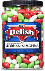 White, Red & Green Jordan Almonds 3.5 lbs. Jumbo  Jar