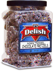 Rainbow Nonpareils Chocolate Pretzels 1.5 Lbs Jumbo jar