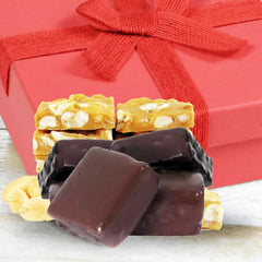 Gourmet Milk Chocolate Covered Peanut Brittle Red Gift Box by Its Delish, 16 Oz (1 Lb) | English Toffee Squares | Handmade Old-Fashioned Style with Roasted Peanuts Brittle Chocolate Candy | Dairy, Kosher