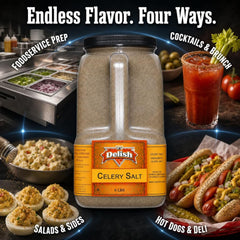 Celery Salt by It's Delish – 6 LBS Bulk Restaurant Gallon Jug with Handle | Premium Celery Seed & Sea Salt Blend for Bloody Mary, Hot Dogs, Coleslaw, Deviled Eggs & Old Bay Cooking – Kosher
