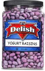 Purple Yogurt Covered Raisins by It's Delish, 3 LBS Jumbo Container | Kosher Dairy-Free Jumbo Yogurt Covered Fruit for Snacking | Dried Raisins Coated in Yogurt-Flavored Shell Snack Treats
