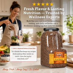 Brown Flax Seeds by It's Delish – 6 LBS Bulk Restaurant Gallon Jug with Handle | Premium Whole Flaxseed for Smoothies, Baking, Granola, Bread & Egg Replacer – All Natural, Kosher, Vegan