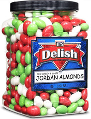 White, Red & Green Jordan Almonds 3.5 lbs. Jumbo  Jar