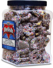 Rainbow Nonpareils Chocolate Pretzels 1.5 Lbs Jumbo    jar