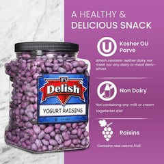 Purple Yogurt Covered Raisins by It's Delish, 3 LBS Jumbo Container | Kosher Dairy-Free Jumbo Yogurt Covered Fruit for Snacking | Dried Raisins Coated in Yogurt-Flavored Shell Snack Treats