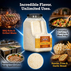 Garlic Salt by It's Delish – 6 LBS Bulk Restaurant Gallon Jug with Handle | Premium Garlic Powder & Sea Salt Blend for BBQ Rubs, Steak, Garlic Bread, Fries & Everyday Seasoning – Kosher