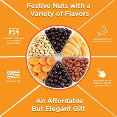 Holiday Chocolate Nuts, Dried Fruit Assortment Large Gift Tray 6-Pt