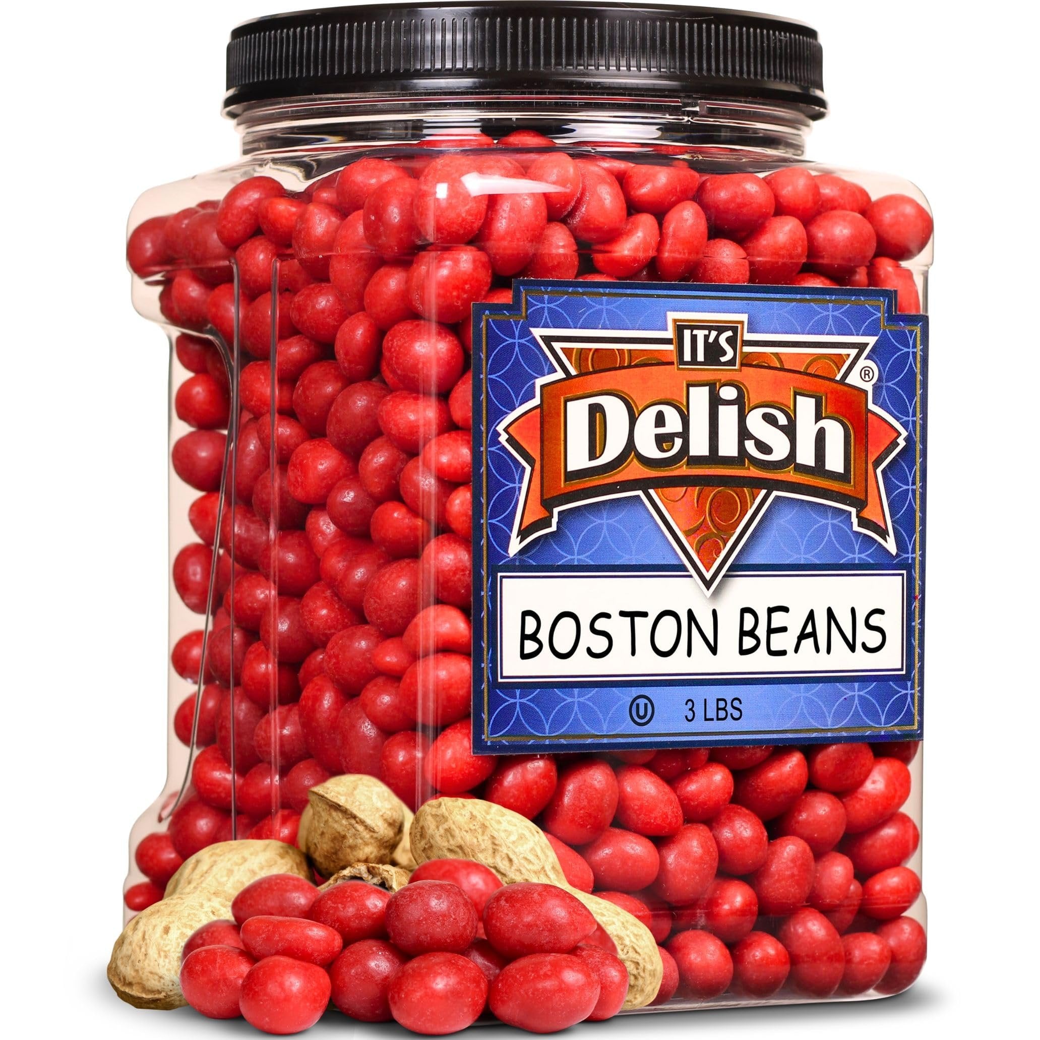 Red Classic Boston Baked Beans Candy Coated Peanuts by It's Delish – Fresh Bulk Pack of 24 Oz (1.5 lbs) Jumbo Reusable Container – Sealed Packing for Birthday Parties, Christmas, Easter, Halloween