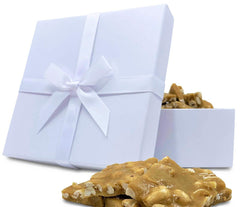 Peanut Brittle White Gift Box - Handmade Old-Fashioned Style | Beautiful & Delicious Square Cut Pieces 16 Oz | Fathers Day Birthday Anniversary Hostess Valentines Day Gift