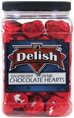 Raspberry Chocolates Hearts in Red Foil 2.5 LBS Jumbo  Jar