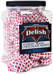 Raspberry Crème Chocolates Hearts in Silver & Red Foil 2.5 LBS Jumbo Jar