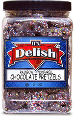 Rainbow Nonpareils Chocolate Pretzels , 1.5 Lbs Jumbo    jar