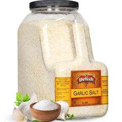 Garlic Salt by It's Delish – 6 LBS Bulk Restaurant Gallon Jug with Handle | Premium Garlic Powder & Sea Salt Blend for BBQ Rubs, Steak, Garlic Bread, Fries & Everyday Seasoning – Kosher
