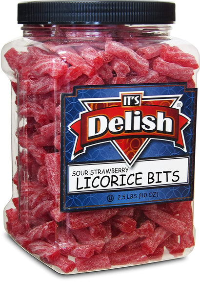 Sweet & Sour Strawberry Licorice Bits  2.5 LBS Jumbo  Jar
