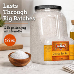 Coarse Sea Salt by It's Delish – 7 LBS Bulk Restaurant Gallon Jug with Handle | Premium Mediterranean Sea Salt Crystals for Bread, Pretzels, Meat Curing, Margaritas & Finishing – Kosher