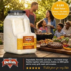 Garlic Salt by It's Delish – 6 LBS Bulk Restaurant Gallon Jug with Handle | Premium Garlic Powder & Sea Salt Blend for BBQ Rubs, Steak, Garlic Bread, Fries & Everyday Seasoning – Kosher