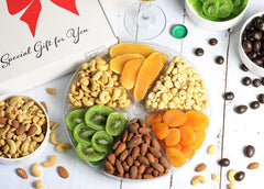 Gourmet Salted Nuts & Dried Fruit Assortment Gift Tray 6-Pt- Gift Box for Christmas, New Year Events