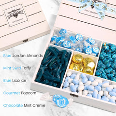 Blue Candy Gift Tray | Wood Gift Basket with Lid