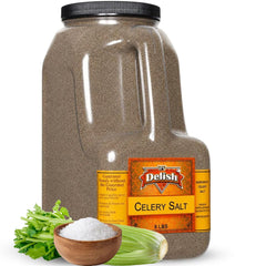 Celery Salt by It's Delish – 6 LBS Bulk Restaurant Gallon Jug with Handle | Premium Celery Seed & Sea Salt Blend for Bloody Mary, Hot Dogs, Coleslaw, Deviled Eggs & Old Bay Cooking – Kosher