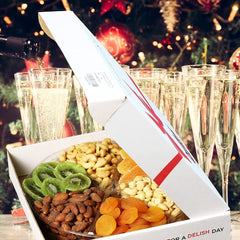 Gourmet Salted Nuts & Dried Fruit Assortment Gift Tray 6-Pt- Gift Box for Christmas, New Year Events