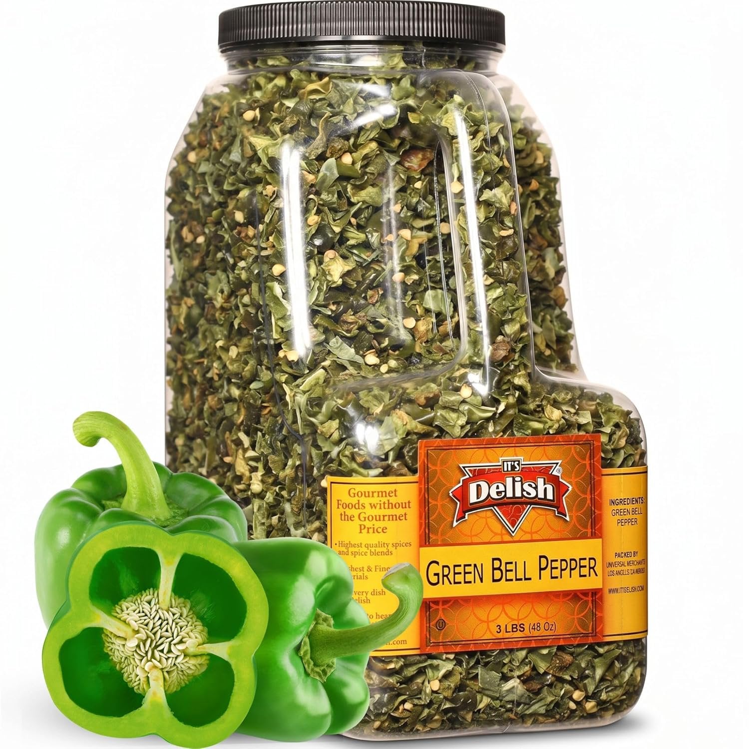 Dehydrated Green Bell Peppers – 3 LBS (48 Oz) Restaurant Gallon Jug with Handle