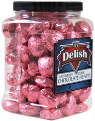 Raspberry Crème Chocolates Hearts in Pink Foil 2.5 LBS Jumbo Jar