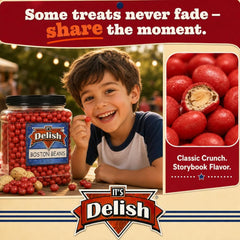 Red Classic Boston Baked Beans Candy Coated Peanuts by It's Delish – Fresh Bulk Pack of 24 Oz (1.5 lbs) Jumbo Reusable Container – Sealed Packing for Birthday Parties, Christmas, Easter, Halloween
