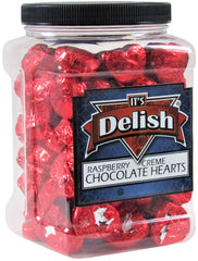 Raspberry Chocolates Hearts in Red Foil 2.5 LBS Jumbo  Jar