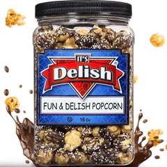 Fun & Delish Caramel Chocolate Popcorn 16 Oz Jumbo Container