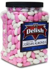 Pink and White Jordan Almonds Mix , 3.5 lbs Jumbo Container