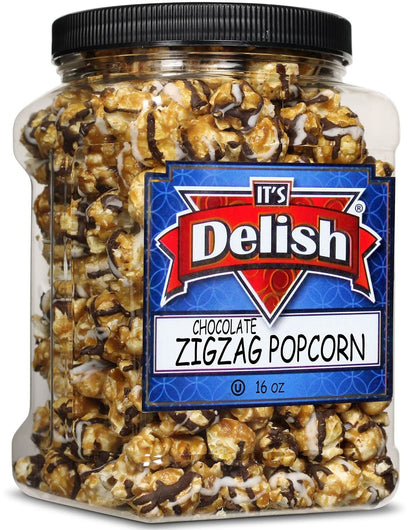 Chocolate Zigzag Popcorn 16 Oz Jumbo Container