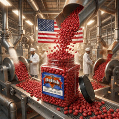Red Classic Boston Baked Beans Candy Coated Peanuts by It's Delish – Fresh Bulk Pack of 24 Oz (1.5 lbs) Jumbo Reusable Container – Sealed Packing for Birthday Parties, Christmas, Easter, Halloween