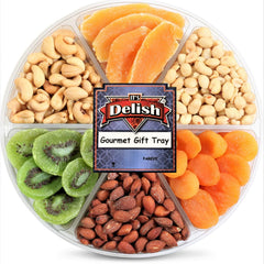 Gourmet Salted Nuts & Dried Fruit Assortment Gift Tray 6-Pt- Gift Box for Christmas, New Year Events