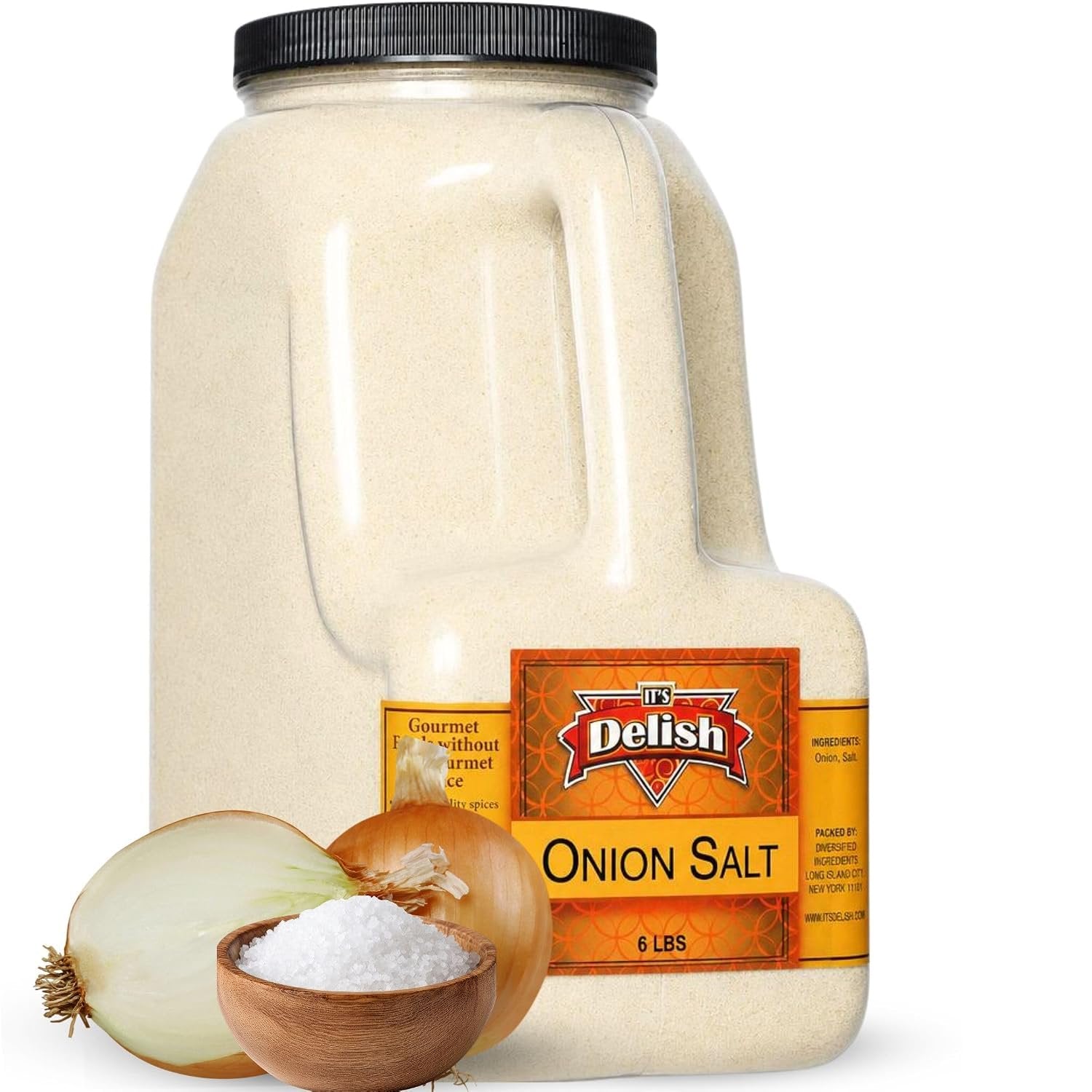 Onion Salt by It's Delish – 6 LBS Bulk Restaurant Gallon Jug with Handle | Premium Onion Powder & Sea Salt Blend for BBQ Rubs, Burgers, Fries, Popcorn & Everyday Seasoning – Kosher