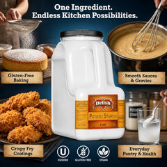 Potato Starch by It's Delish – 6 LBS Bulk Restaurant Gallon Jug with Handle | Premium Fine Ground Starch for Passover Baking, Gluten-Free Cooking, Thickening Sauces & Frying – Kosher
