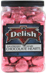 Raspberry Crème Chocolates Hearts in Pink Foil 2.5 LBS Jumbo Jar