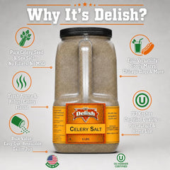 Celery Salt by It's Delish – 6 LBS Bulk Restaurant Gallon Jug with Handle | Premium Celery Seed & Sea Salt Blend for Bloody Mary, Hot Dogs, Coleslaw, Deviled Eggs & Old Bay Cooking – Kosher
