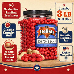 Red Classic Boston Baked Beans Candy Coated Peanuts by It's Delish – Fresh Bulk Pack of 24 Oz (1.5 lbs) Jumbo Reusable Container – Sealed Packing for Birthday Parties, Christmas, Easter, Halloween