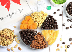 Holiday Chocolate Nuts, Dried Fruit Assortment Large Gift Tray 6-Pt