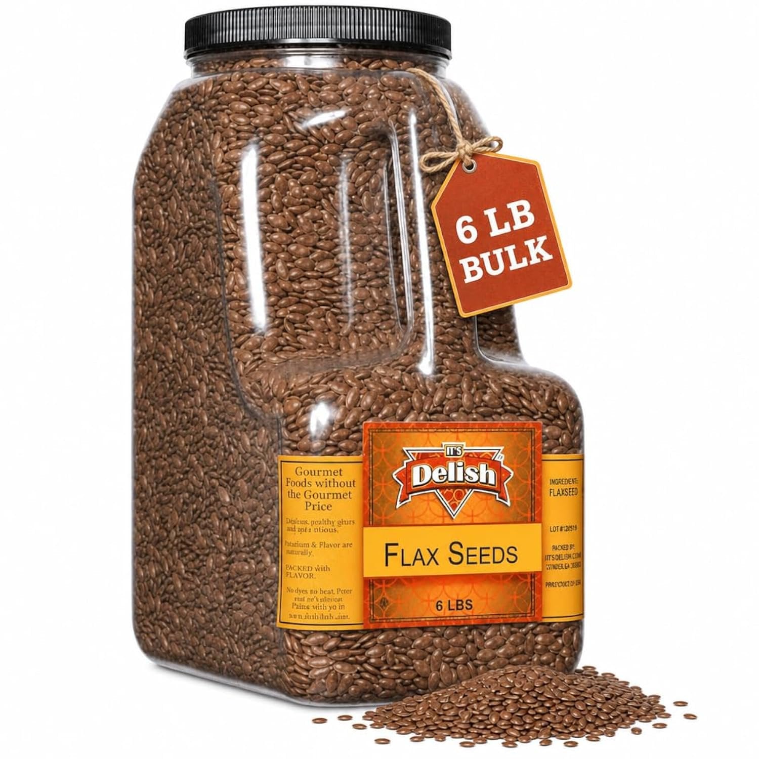 Brown Flax Seeds by It's Delish – 6 LBS Bulk Restaurant Gallon Jug with Handle | Premium Whole Flaxseed for Smoothies, Baking, Granola, Bread & Egg Replacer – All Natural, Kosher, Vegan