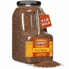 Brown Flax Seeds by It's Delish – 6 LBS Bulk Restaurant Gallon Jug with Handle | Premium Whole Flaxseed for Smoothies, Baking, Granola, Bread & Egg Replacer – All Natural, Kosher, Vegan
