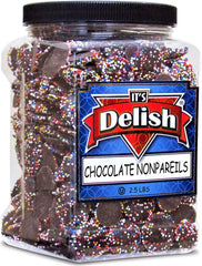 Rainbow Nonpareils Dark Chocolate Discs   2.5 Lbs Jumbo jar