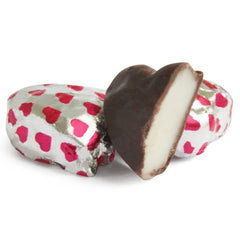 Raspberry Crème Chocolates Hearts in Silver & Red Foil 2.5 LBS Jumbo Jar