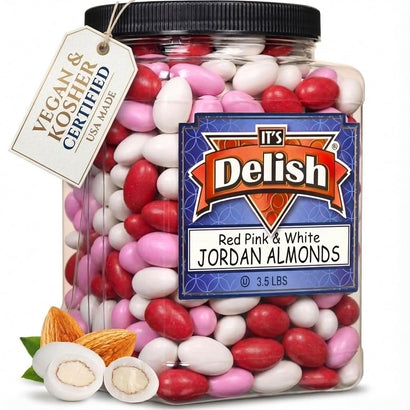 Red Pink & White Jordan Almonds Mix | 3.5 LBS Jumbo Container