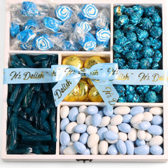 Blue Candy Gift Tray | Wood Gift Basket with Lid