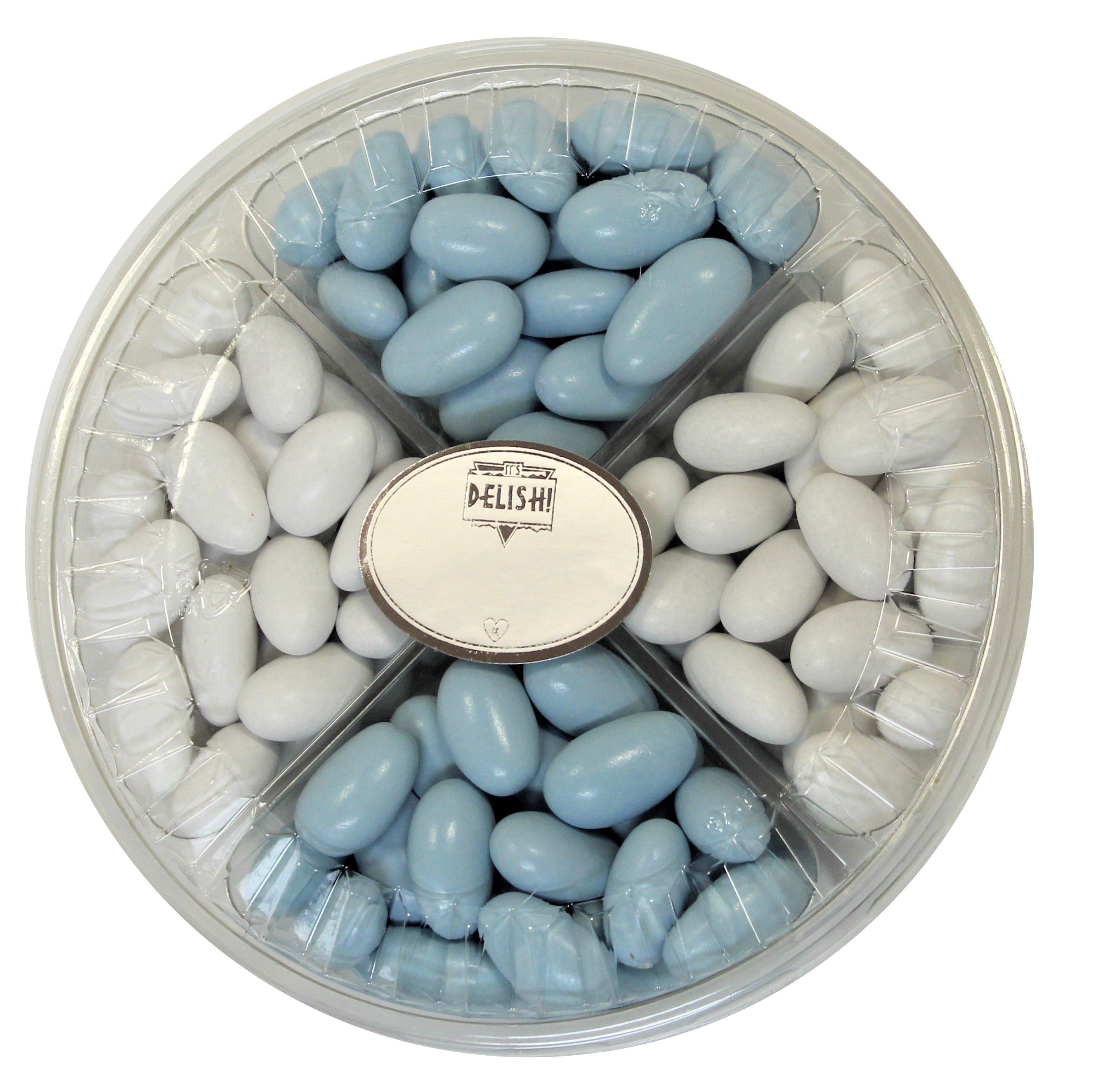 It's A Boy! Jordan Almond Gift Tray (Pastel Blue & White, 4 Section) - Its Delish