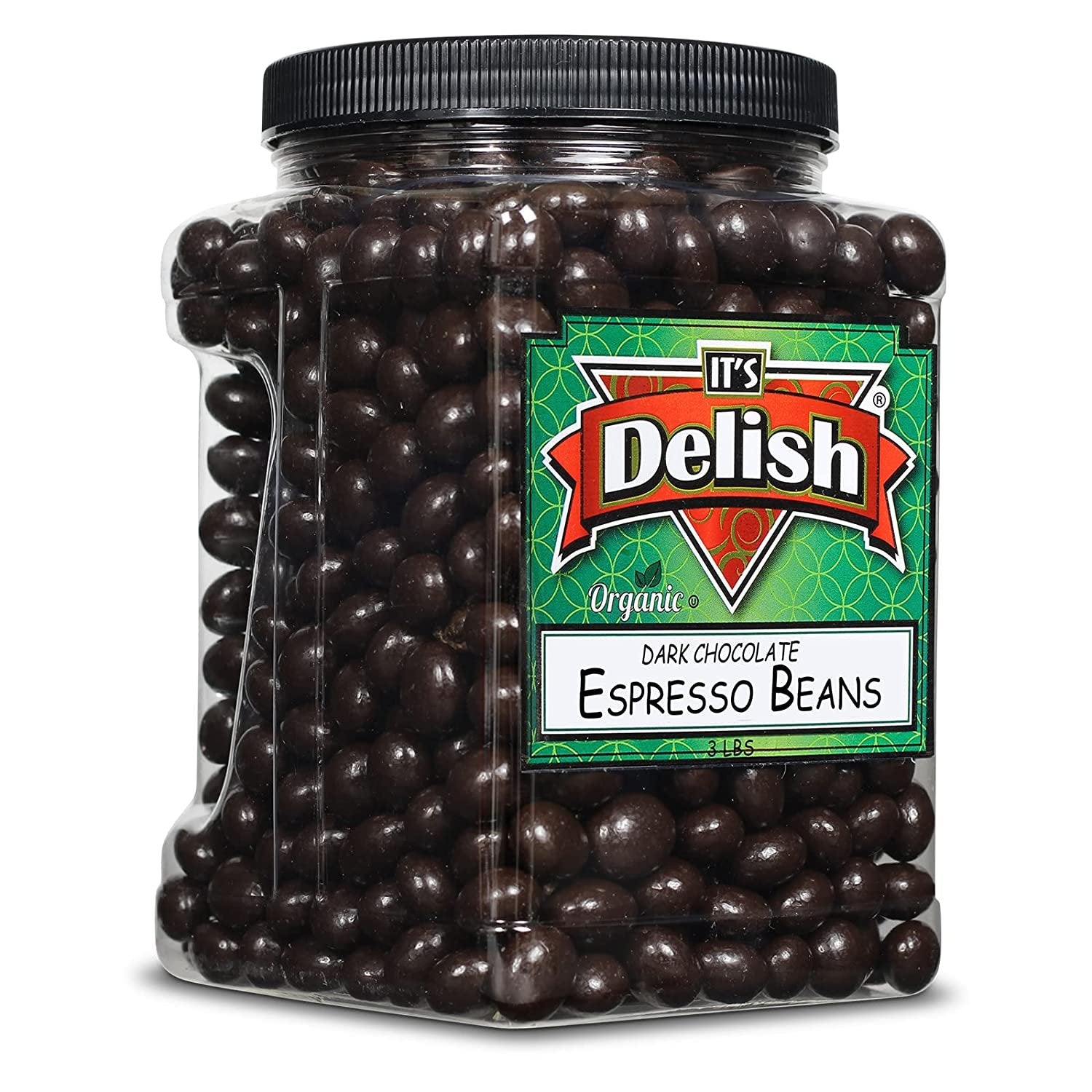 Organic Dark Chocolate Espresso Beans 3 LBS Jumbo Container Jar
