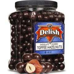 Chocolate Covered Toffee Coated Hazelnuts  48 OZ Jumbo Container